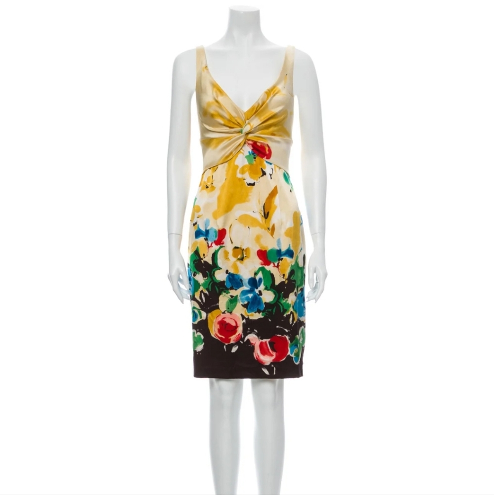 David Meister Yellow Silk Dress